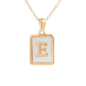 Woman Necklace Stainless Steel Square Letter Necklace Female Gold Shell Inlaid Titanium Steel English Pendant Necklace