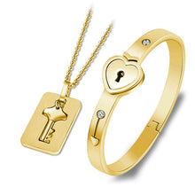 Load image into Gallery viewer, Heart Lock Stainless Steel Bracelets Bangles Key Pendant Necklace Jewelry
