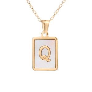 Woman Necklace Stainless Steel Square Letter Necklace Female Gold Shell Inlaid Titanium Steel English Pendant Necklace