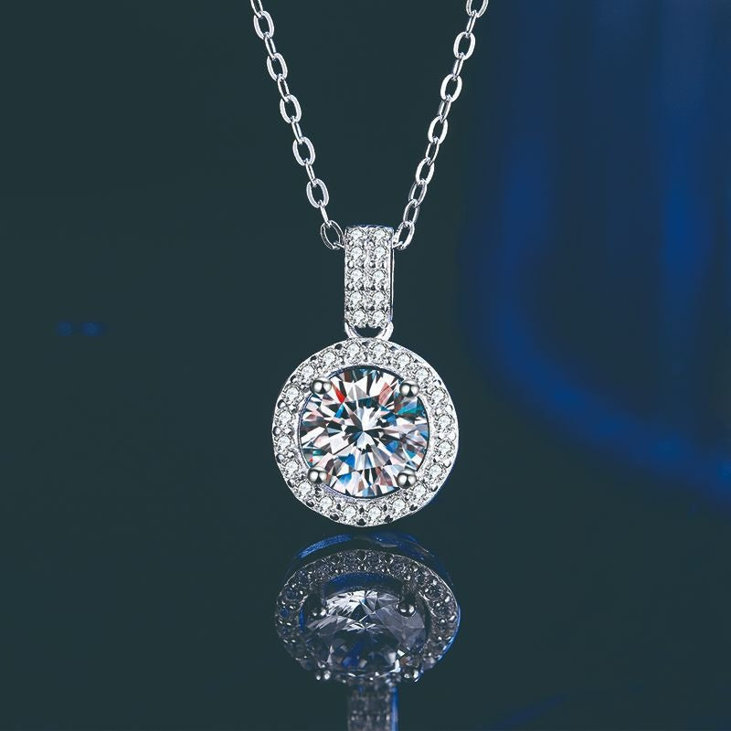 Silver Necklace S925 Round Zircon Silver Jewelry Mosan Diamond Pendant Clavicle Chain